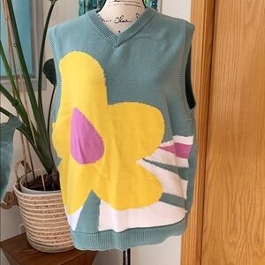 Women’s Colorful Floral Knit Pullover Vest Size Large